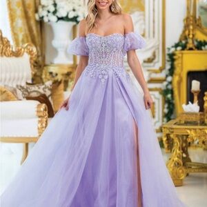 Dancing Queen Lavender Off-Shoulder Prom Dress